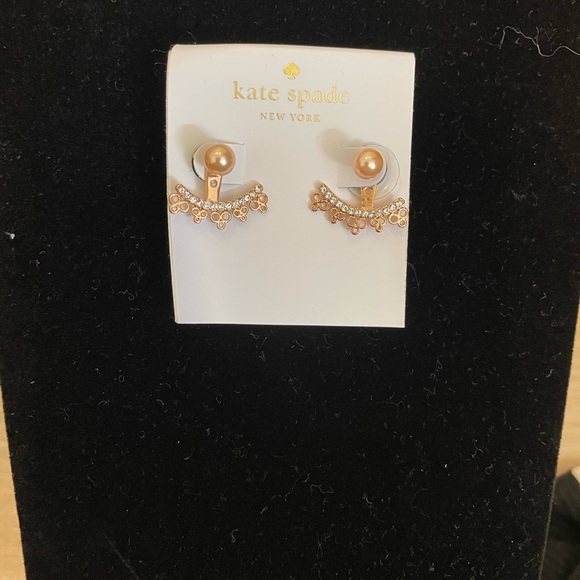 Kate Spade ♠️ Rose Gold and Pearl Earrings Adjustable Ear Jackets - Picture 3 of 6